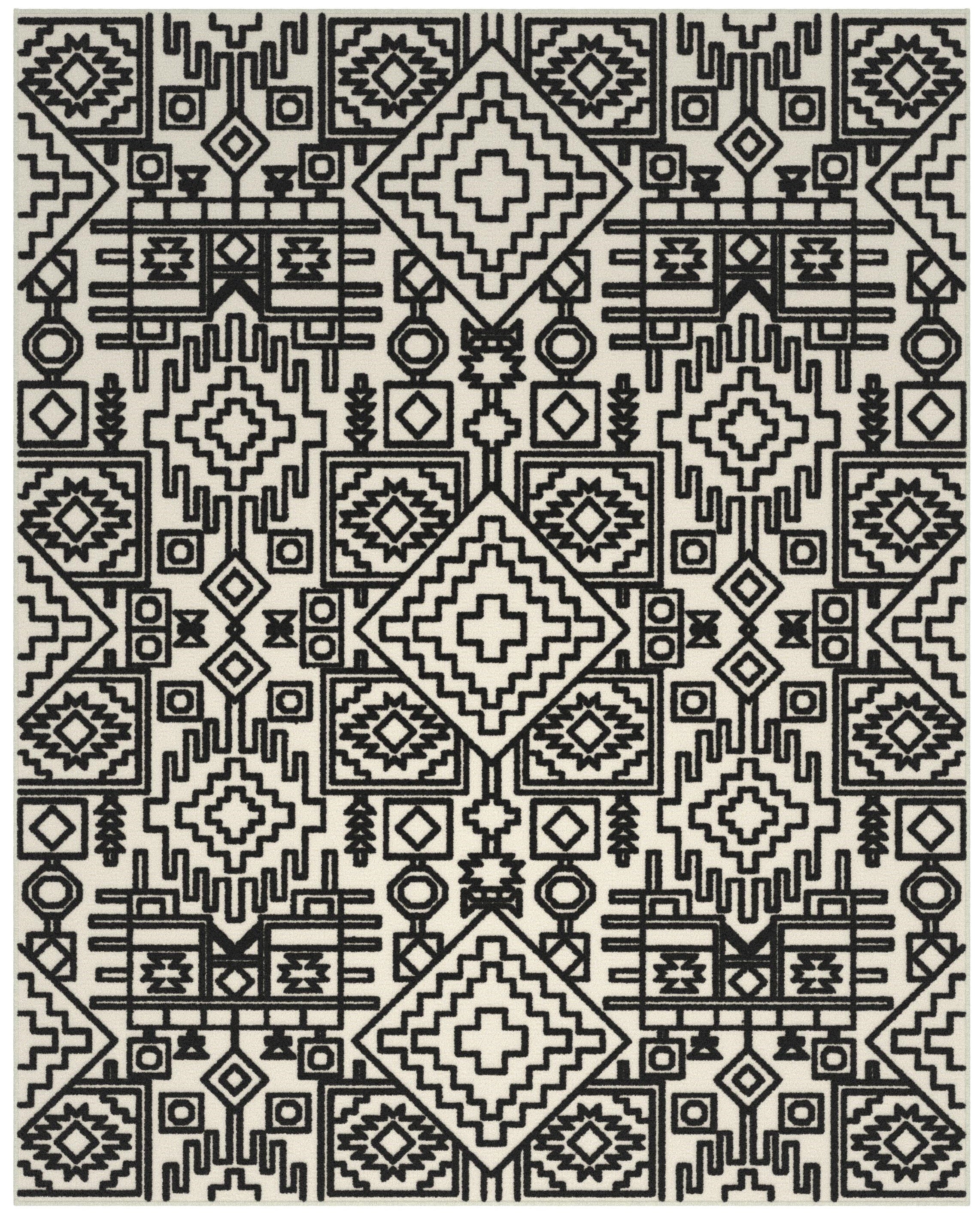 Miles Ivory and Black Chenille High-Low Area Rug