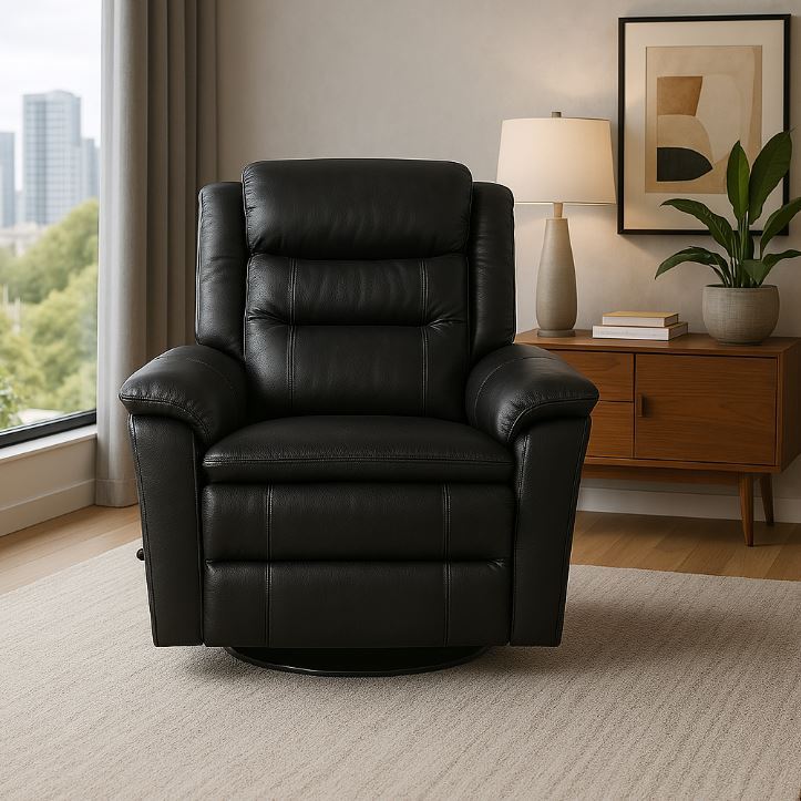 Man Wah Madrid Leather Swivel Recliner, Granite