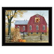 'Autumn Leaf Quilt Block Barn' by Billy Jacobs, Ready to Hang Framed Print, Black Frame