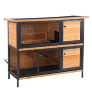 PawHut 48' 2-Story Large Rabbit Hutch Bunny Cage Wooden Pet House Metal Frame with Individual Room, Ramp, No Leak Tray, Feeding Trough, Waterproof Asphalt Roof for Outdoor/Indoor